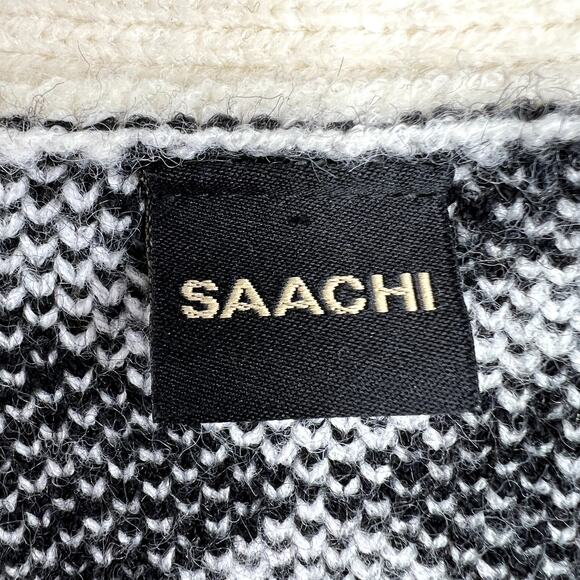 Saachi Checkered Hearts Cardigan Cropped Black White Open Front ONE SIZE - Picture 3 of 5